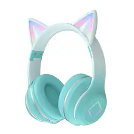YONWAY - Cat Ear LED Light Up Wireless Headphones, Foldable Bluetooth Headset with Mic, Ultra-Long Battery Life for Kids