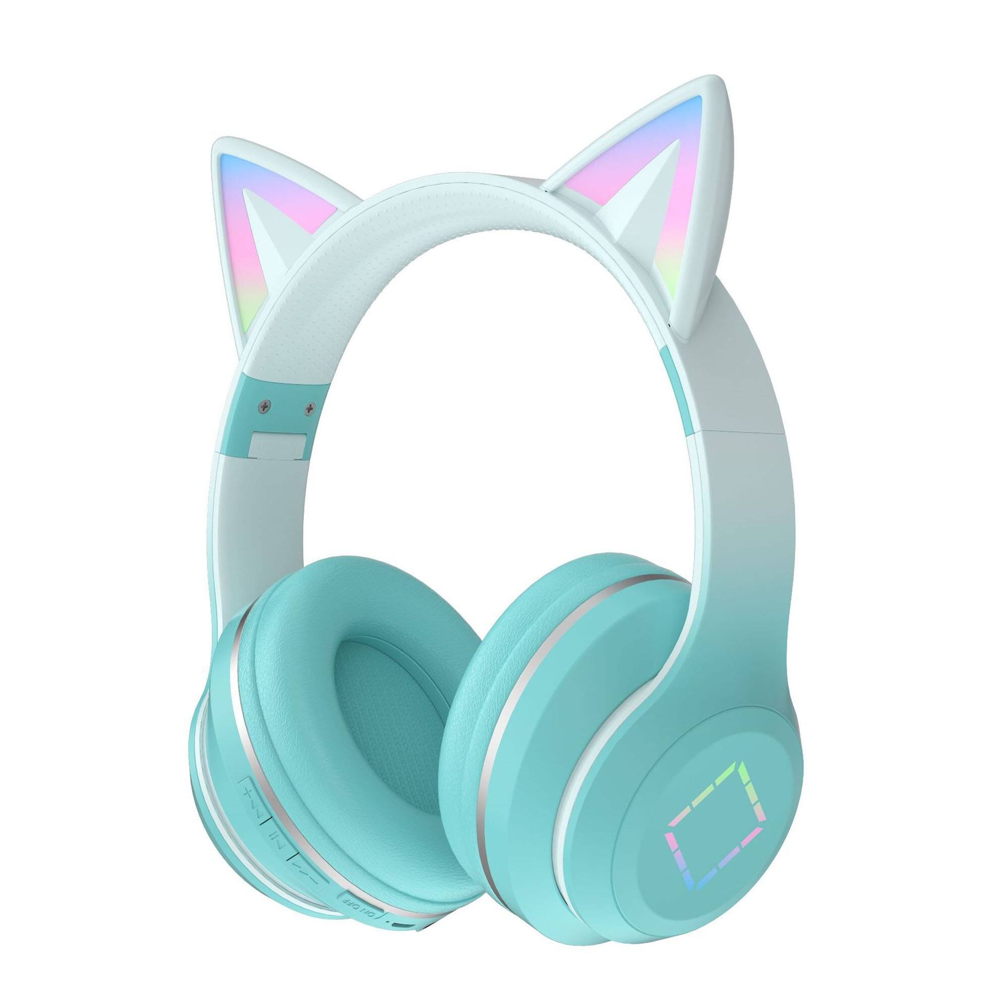 Front. YONWAY - Cat Ear LED Light Up Wireless Headphones, Foldable Bluetooth Headset with Mic, Ultra-Long Battery Life for Kids.