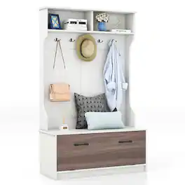 Costway - 63 Inches Hall Tree with Coat Rack and Storage Bench Multifunctional Coat Rack - White