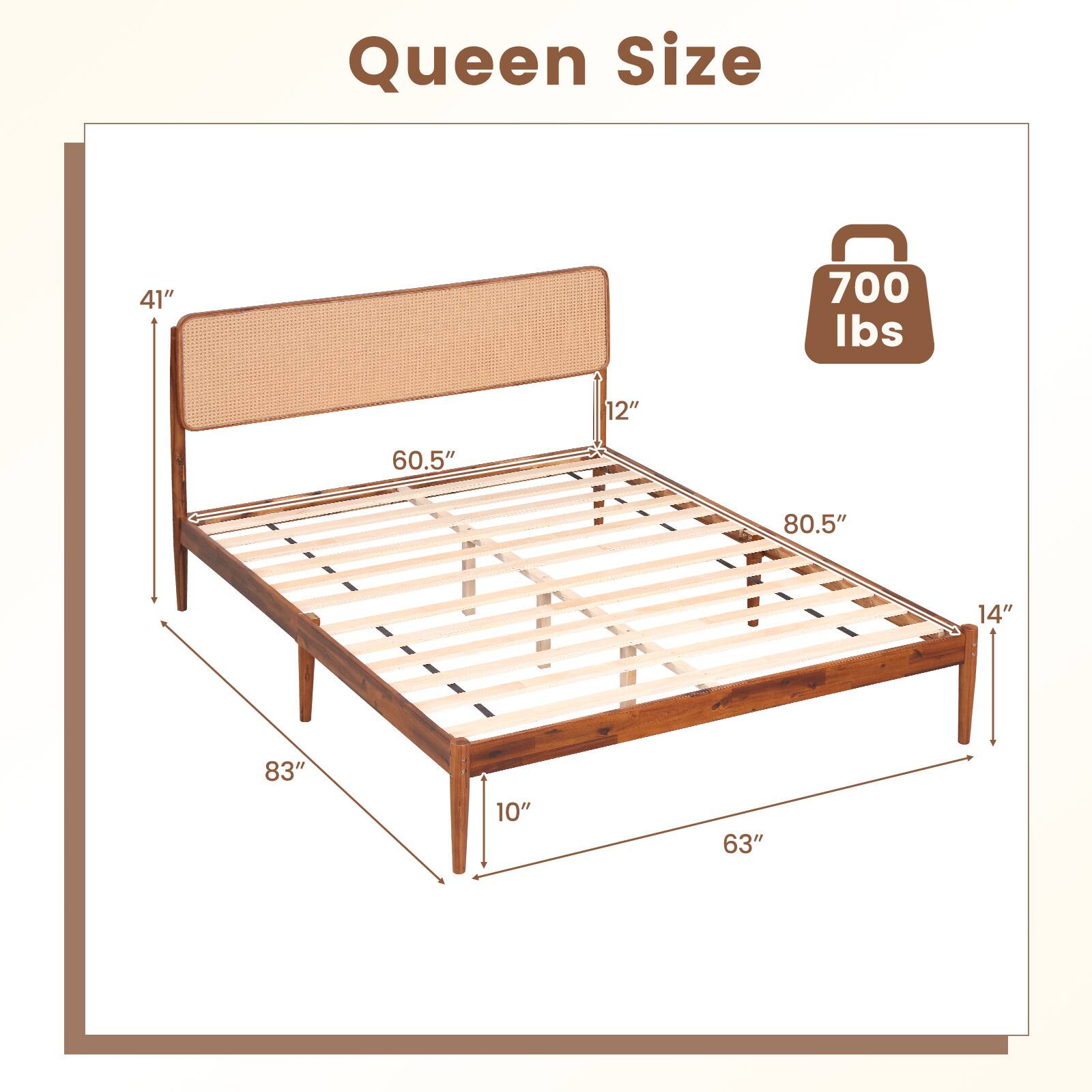 Queen Size  
41" x 700 lbs x 12" x 60.5" x 80.5" x 14" x 83" x 10" x 63"