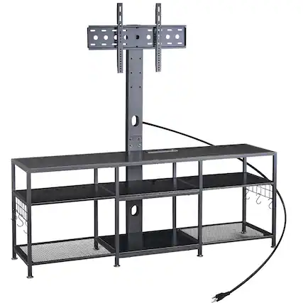 Front. Vecelo - 71" TV Stand with Mount&Power Outlets for 80 Inch TVs, MDF and Metal Frame Storage Console, Universal TV Stand - 63"Black.
