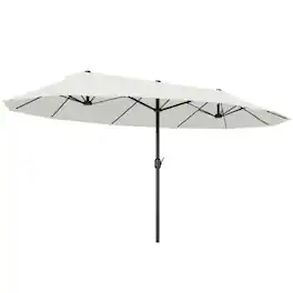 Outsunny - 15ft Patio Umbrella Double-Sided Outdoor Market Extra Large Umbrella with Crank Handle for Deck, Lawn, Backyard and Pool - Cream White
