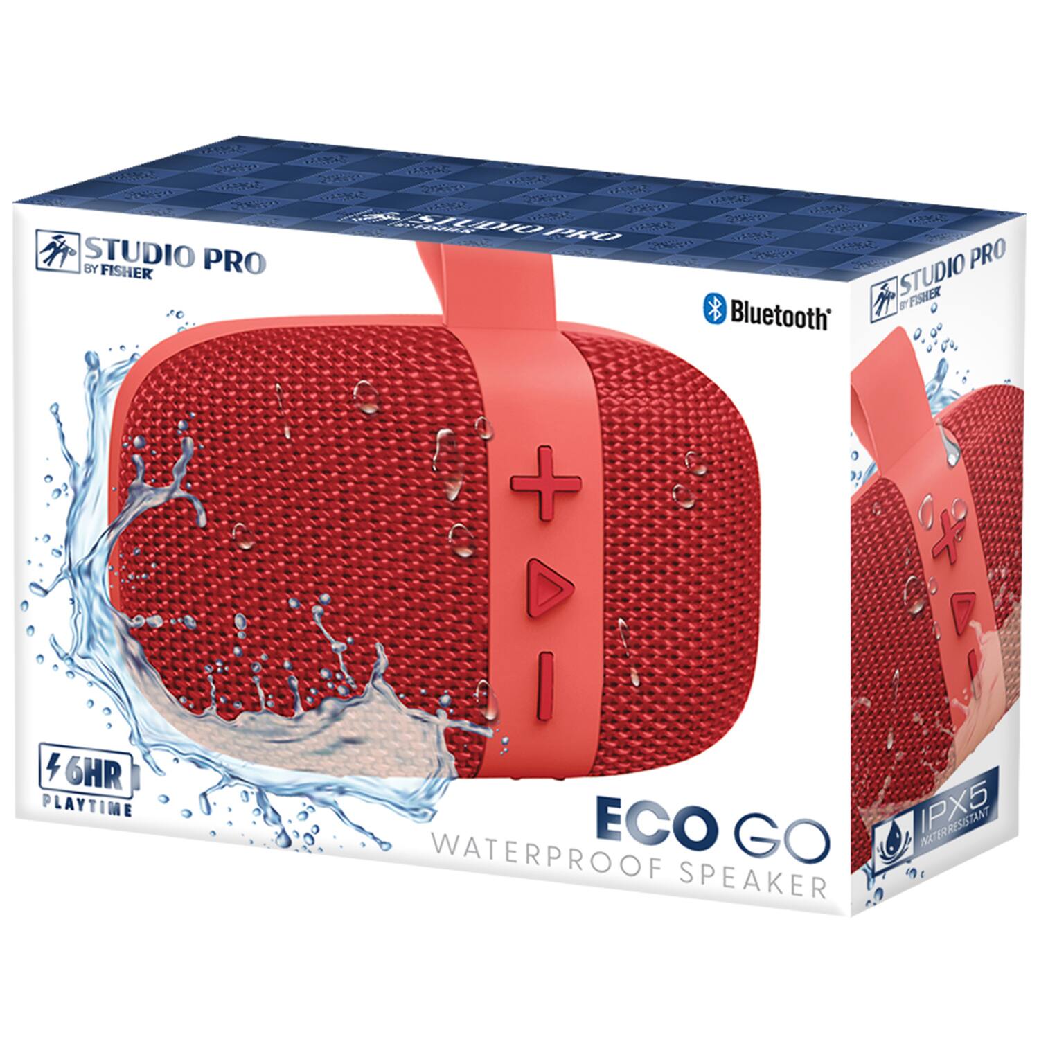 STUDIO PRO BY FISHER

Bluetooth + 46HR PLAYTIME

ECO GO WATERPROOF SPEAKER IPX5