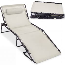 Best Choice Products - Extra Wide Patio Chaise Lounge Chair, Portable Folding Recliner w/ 8 Positions - Ivory