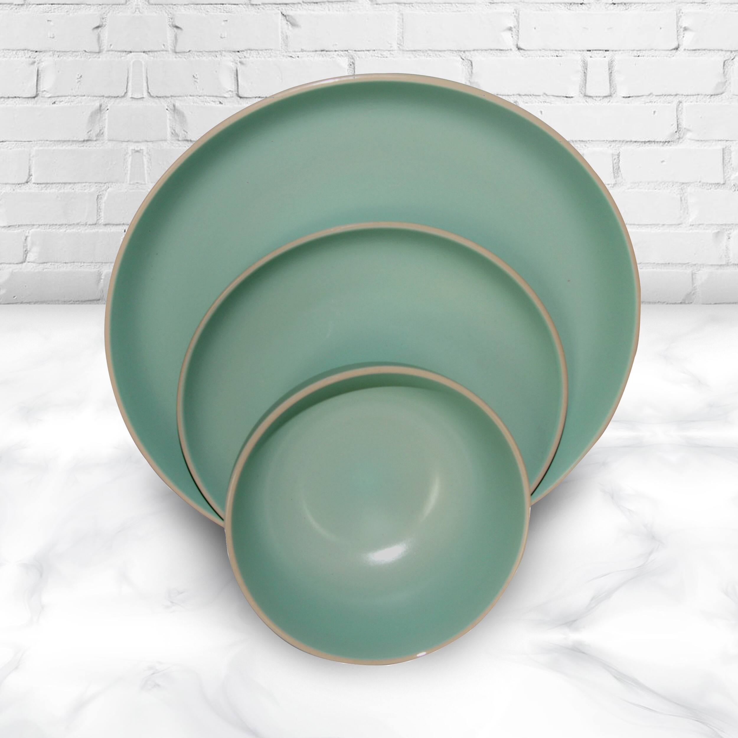 Alt View 1. Gibson - Gibson Home Rockaway 12 Piece Stoneware Dinnerware Set In Matte Teal - Green.