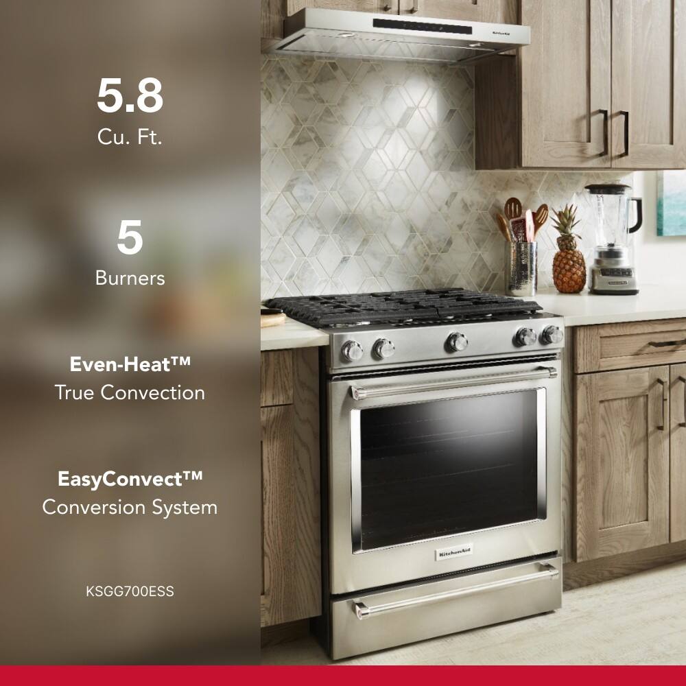 5.8 Cu. Ft.  
5 Burners  
Even-Heat™ True Convection  
EasyConvect™ Conversion System  
KSGG700ESS