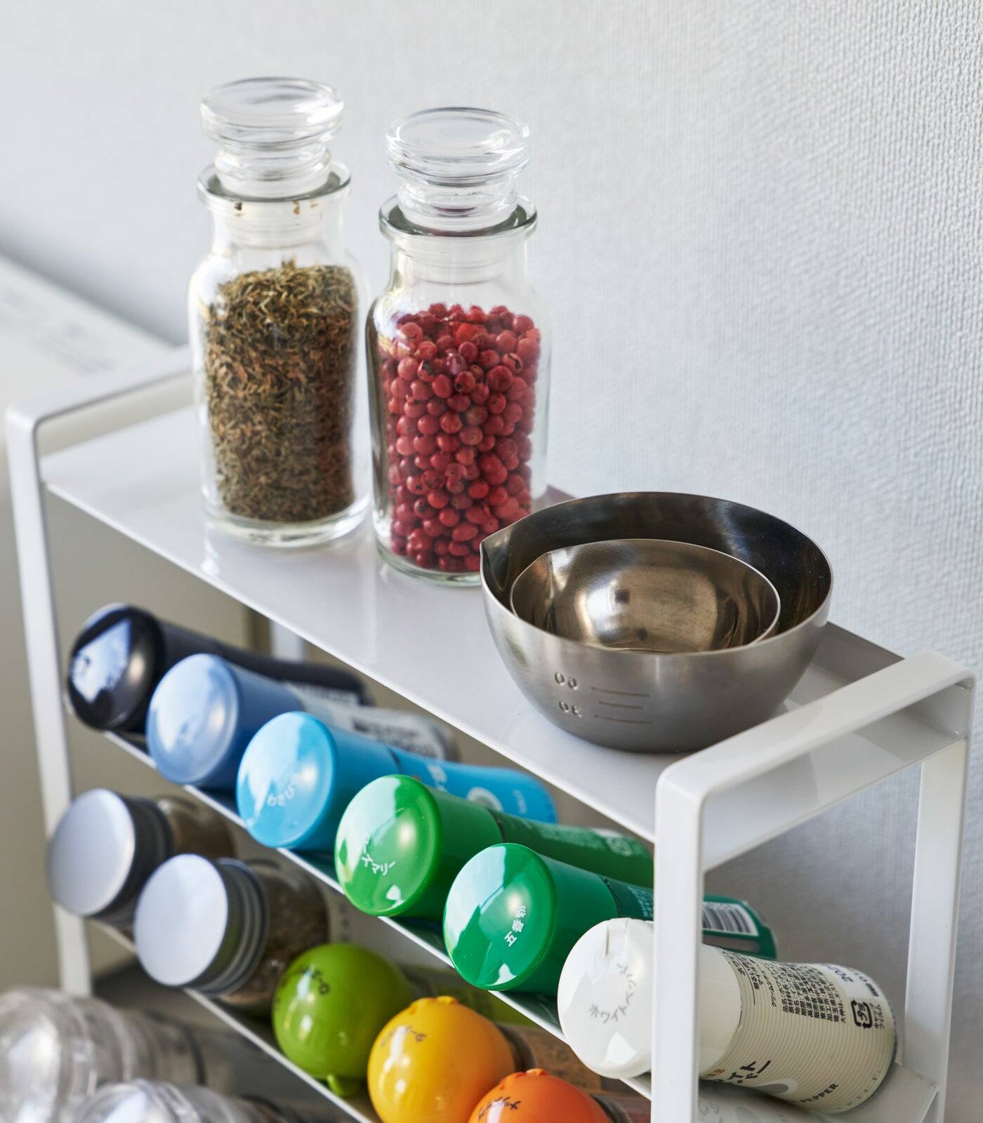 Alt View 2. Yamazaki Home - Four-Tier Slim Spice Rack - Steel - White.