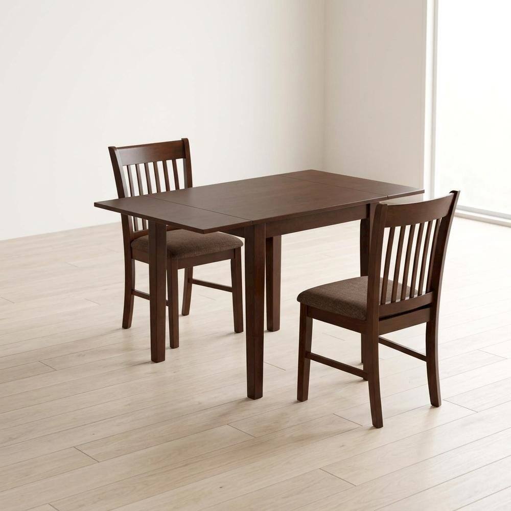 Alt View 2. FurniFact - Wood Drop-Leaf Dining Table & Chairs 3-Piece Dining Set - Mahogany.