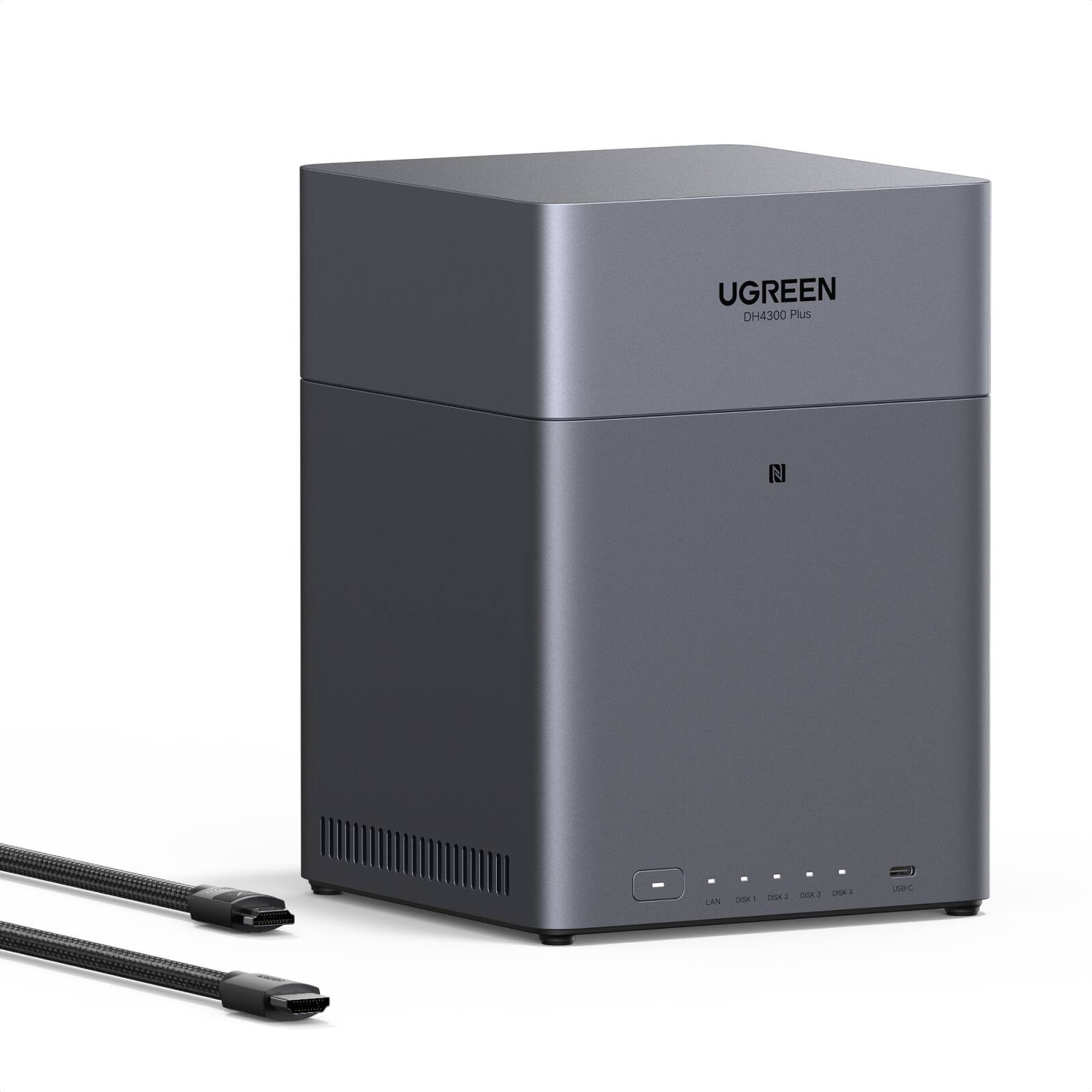 UGREEN - NASync DH4300 Plus, 120TB 4-Bay NAS with AI Photo Album, Remote Access, 8GB RAM, 2.5GbE (Diskless, HDMI Cable Included) - Gray