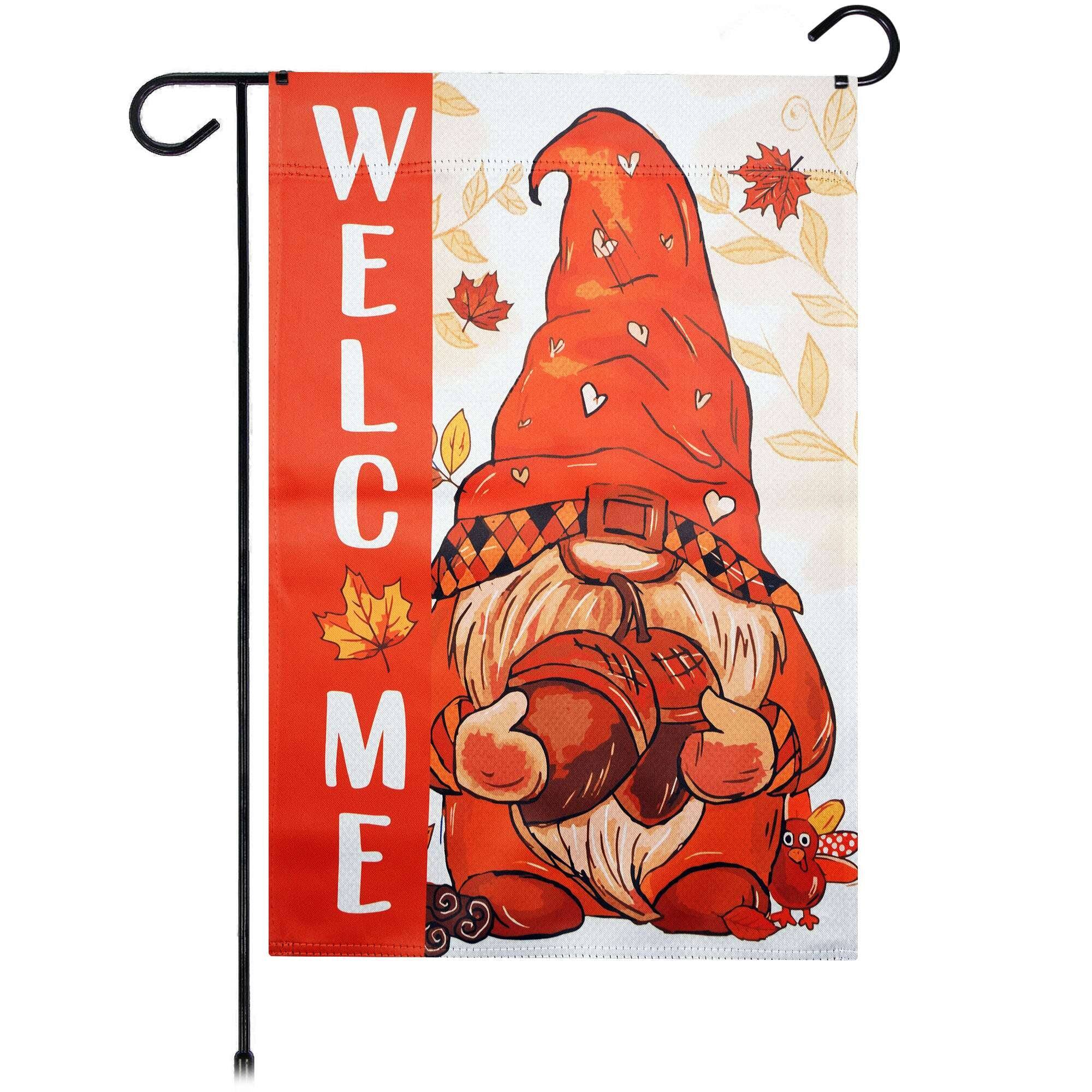 Front. G128 - G128 Welcome Fall Gnome Acorn Garden Flag 12x18 In Double Sided Fall Yard Garden Lawn Decoration - Red.