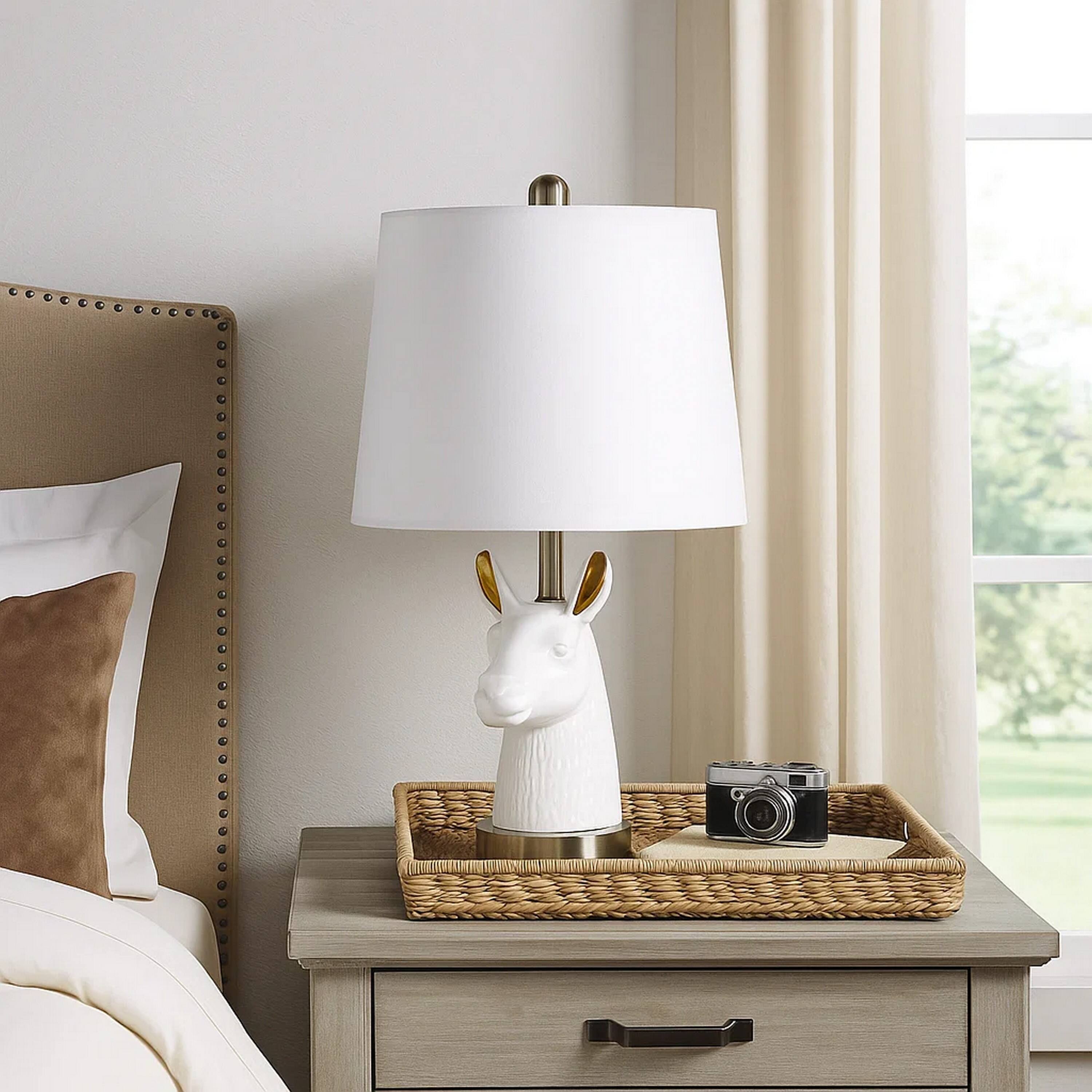 Alt View 3. Manhattan Lane - Metal Table Lamp with Llama Animal Head - White.