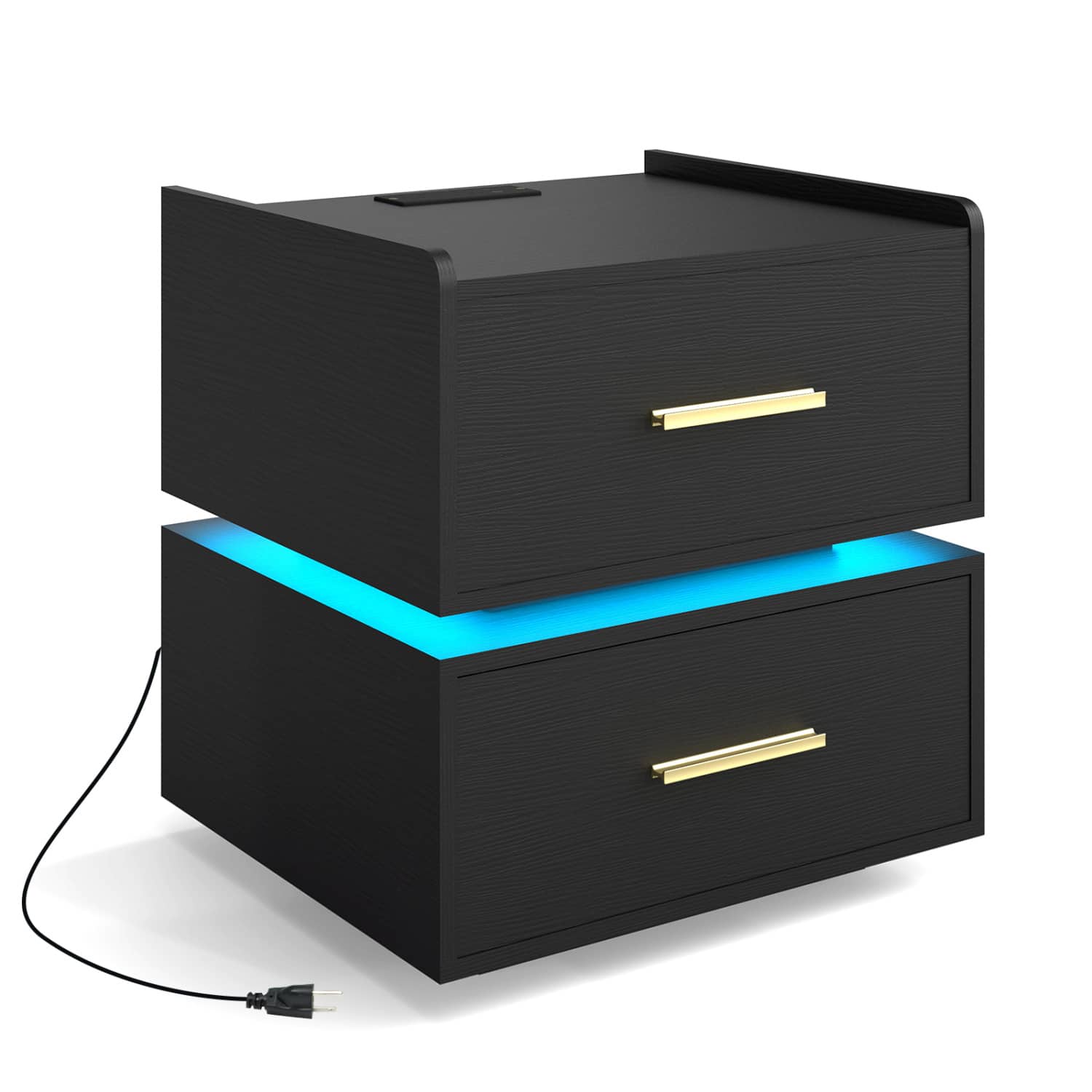 WELLFOR - LED Nightstand with Charging Station and 2 Storage Drawers - Black price history on PriceWatchPro