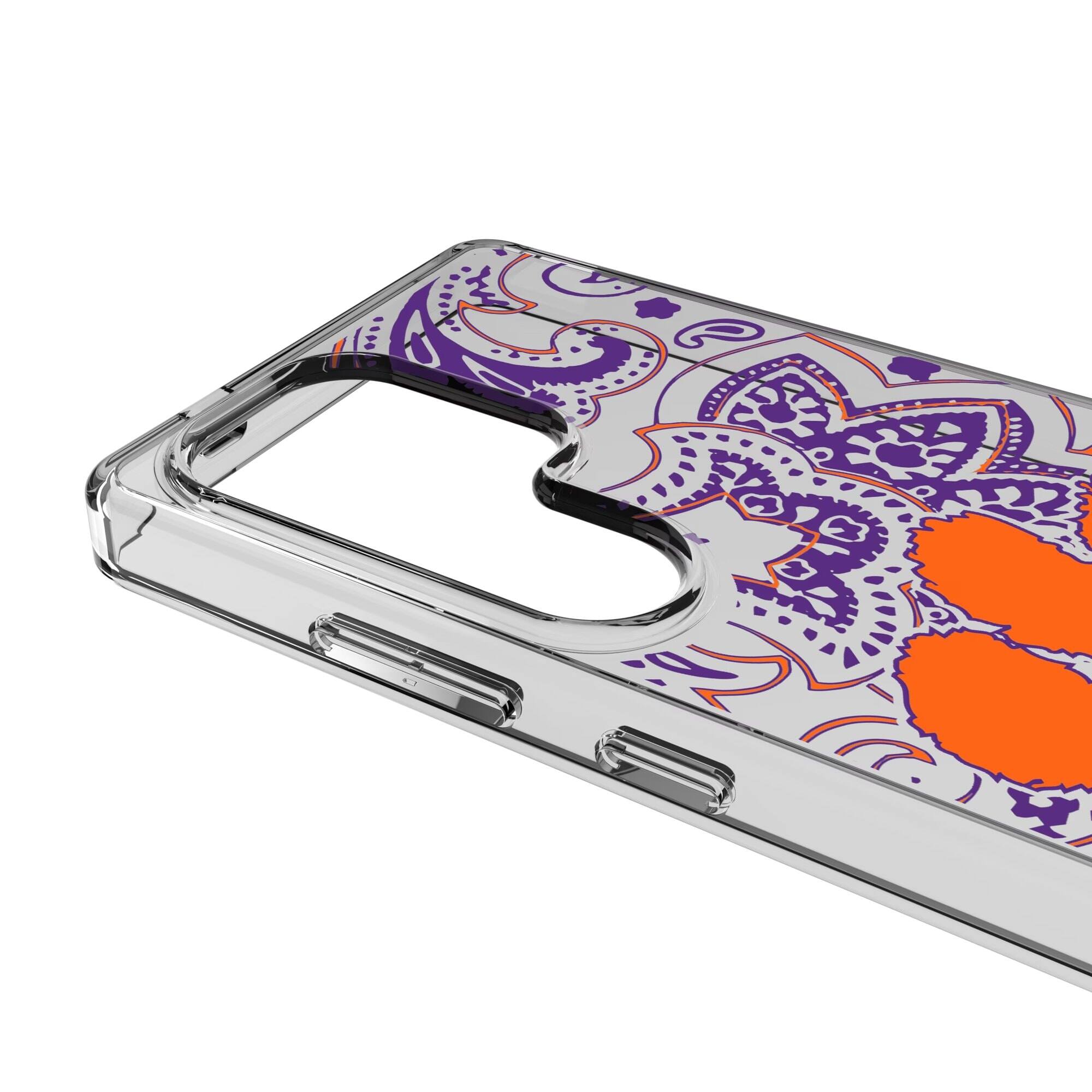 Alt View 2. Keyscaper - Clemson Tigers Paisley Galaxy Clear Case - S23 Ultra - Multicolor.
