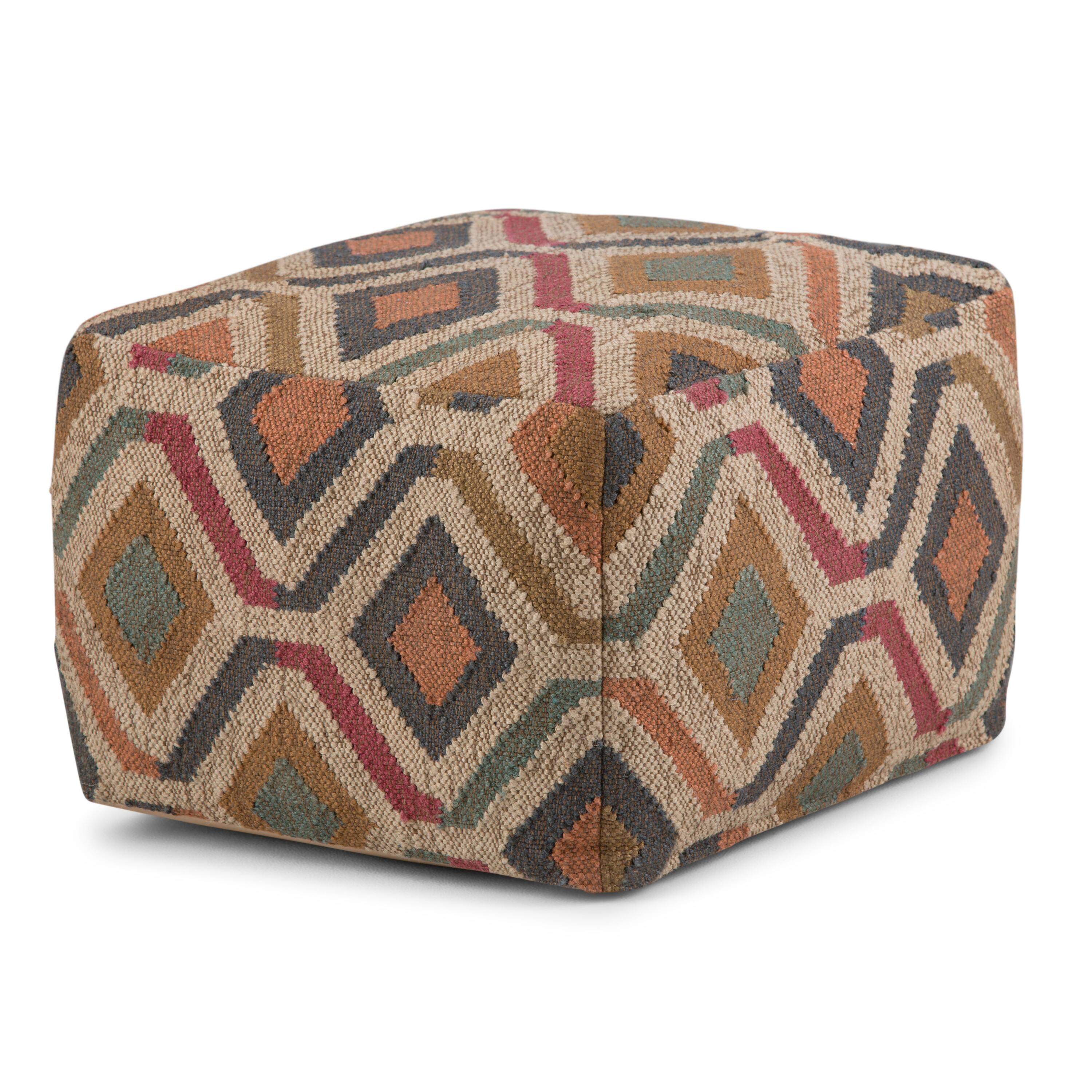 Angle. Simpli Home - Johanna Square Pouf - Kilim Patterned.