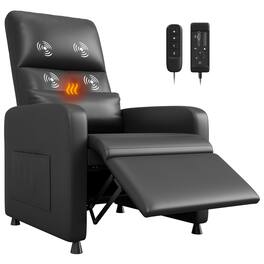 Babevy - Power Recliner Chair with Massage & Heat, Adjustable PU Leather Sofa with Memory Remote, USB Port & Side Pockets - Black