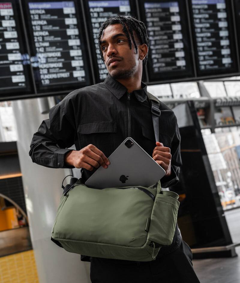 Alt View 10. ALPAKA - Laptop Messenger Satchel Bag 11L for Work & Travel, Fits 13" MacBook Air, Bottle Pockets, Luggage Pass-Through - Green Axoflux 210D.