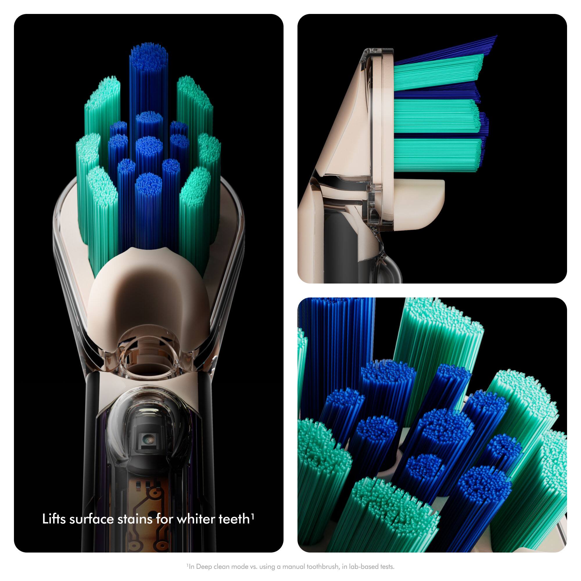 Lifts surface stains for whiter teeth!  
In Deep clean mode vs. using a manual toothbrush, in lab-based tests.