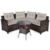 Front. Costway - 4PCS Outdoor Patio Rattan Furniture Set Cushioned Sofa Table - dark brown&Grey.