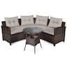 Costway - 4PCS Outdoor Patio Rattan Furniture Set Cushioned Sofa Table - dark brown&Grey