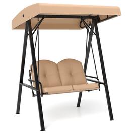 Costway - 2-Person Outdoor Porch Swing Swing Loveseat with A-Shaped Metal Stand - Beige