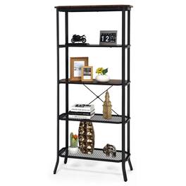 Costway - 5 Tier Bookshelf Standing Storage Shelf Unit for Kitchen Living Room Office - Rustic Brown