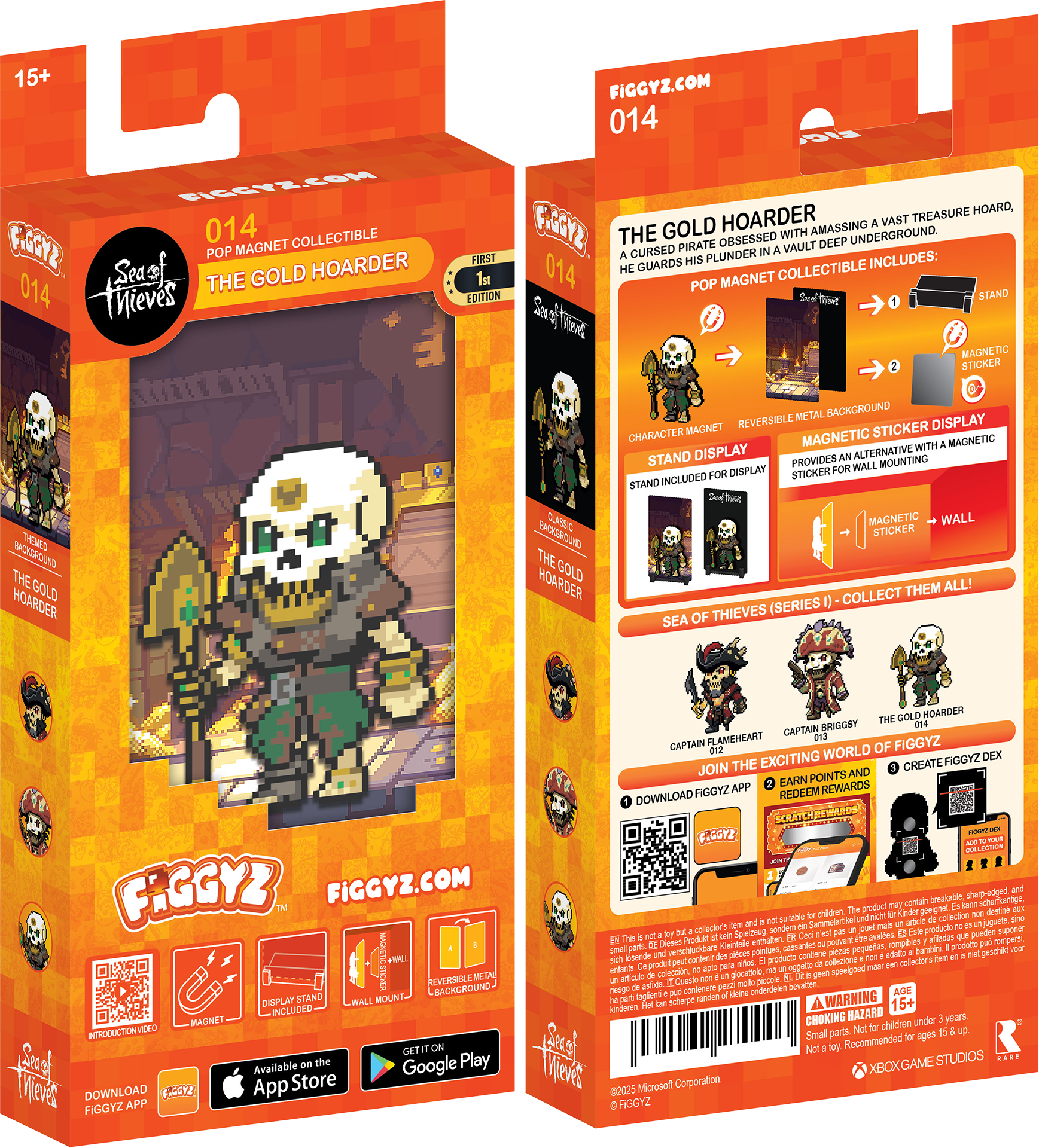 15+ FIGGYZ.COM  
014 OM FIcCYZ 014 COLLECTIBLE FIGGY2 POP MAGNET Sea of Thieves THE GOLD HOARDER 014 THE GOLD HOARDER AMASSING VAST TREASURE HOARD, OBSESSED WITH UNDERGROUND PIRATE VAULT DEEP CURSED PLUNDER GUARDS INCLUDES:  
1. 014 MAGNET COLLECTIBLE POP EDITION STAND  
2. MAGNETIC STICKER  
3. METAL BACKGROUND MAGNET REVERSIBLE DISPLAY  
4. STICKER STAND  
5. WALL MOUNTING STICKER  
6. MAGNETIC STAND DISPLAY PROVIDES ALTERNATIVE MOUNTING DISP WALL  
7. THE GOLD HOARDER CLASSIC BACKROUND  
8. THE GOLD HOARDER MAGNETIC WALL STICKER  
9. THEM ALL! COLLECT THIEVES (SERIES SEA OF GOLD HOARDER CAPTAIN BRIGGS CAPTAIN AMEHEART FIGGYZ WORLD OF EXCITING FIGGYZ DEX JOIN THE CREATE POINTS AND EARN REWARDS DOWNLOAD FIGGYZAPP REDCEM SCRAI CIOGTS FIGGYZ
