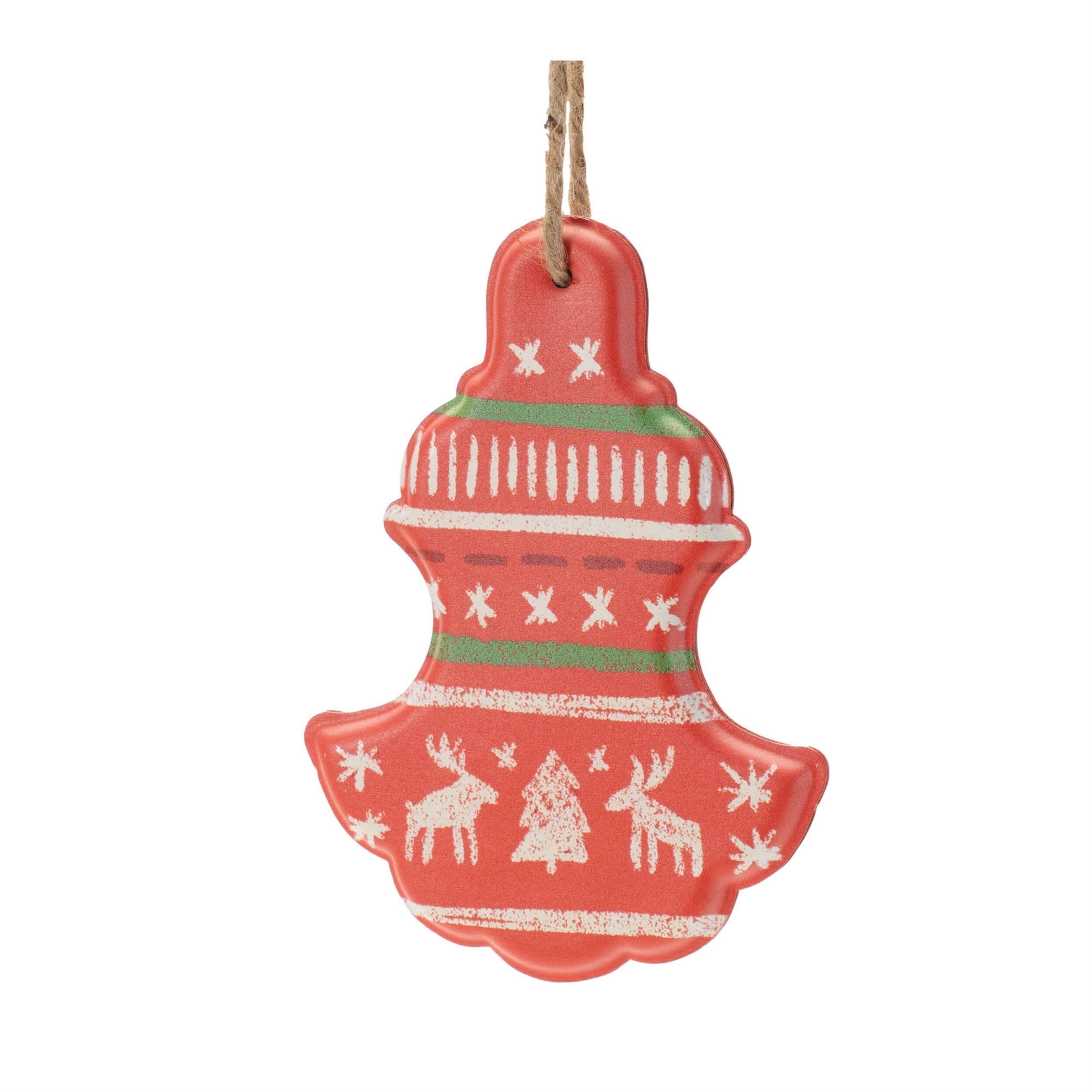 Back. BreeBe - Metal Ornament with Nordic Pattern (Set of 4) - Red, White, Green.