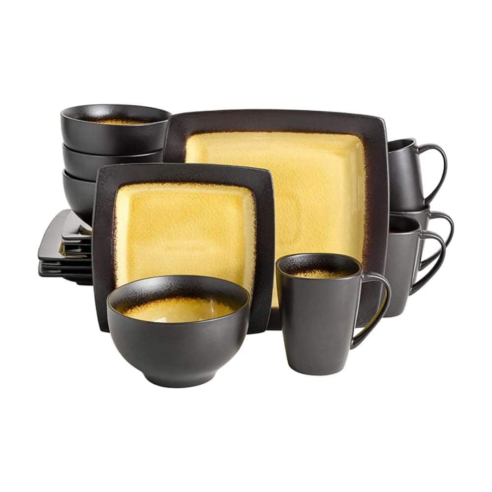 Bits Burst - Glazed Reactive Square Design Dinnerware Set - Amber