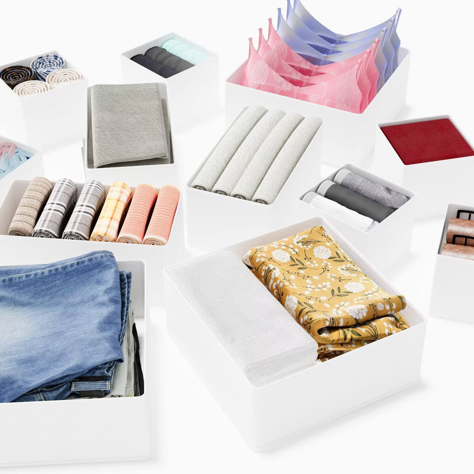 Tooloton - Closet Drawer Organizers, 12-Pack Storage Bins and Drawer Dividers - White