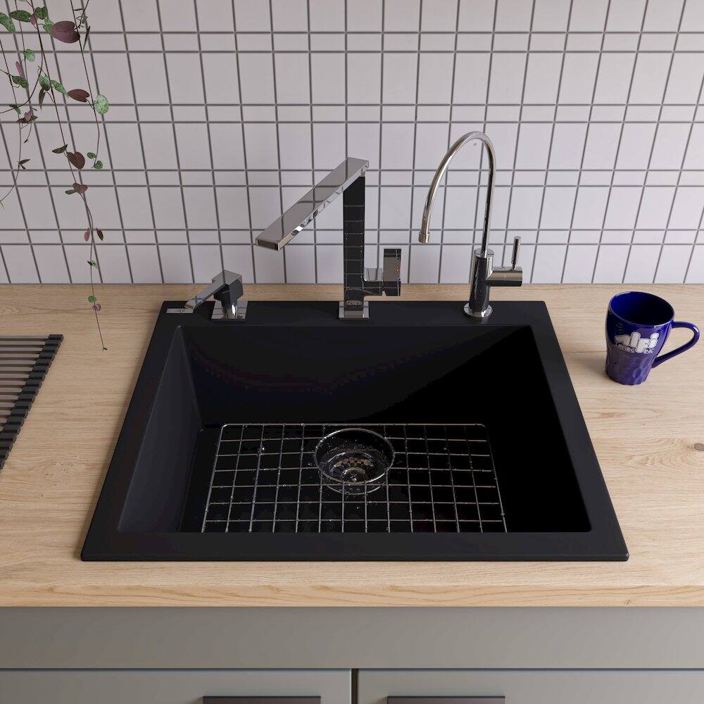 Alt View 2. Alfi - ALFI brand Black 24 Drop-In Single Bowl Granite Composite Kitchen Sink - Black.