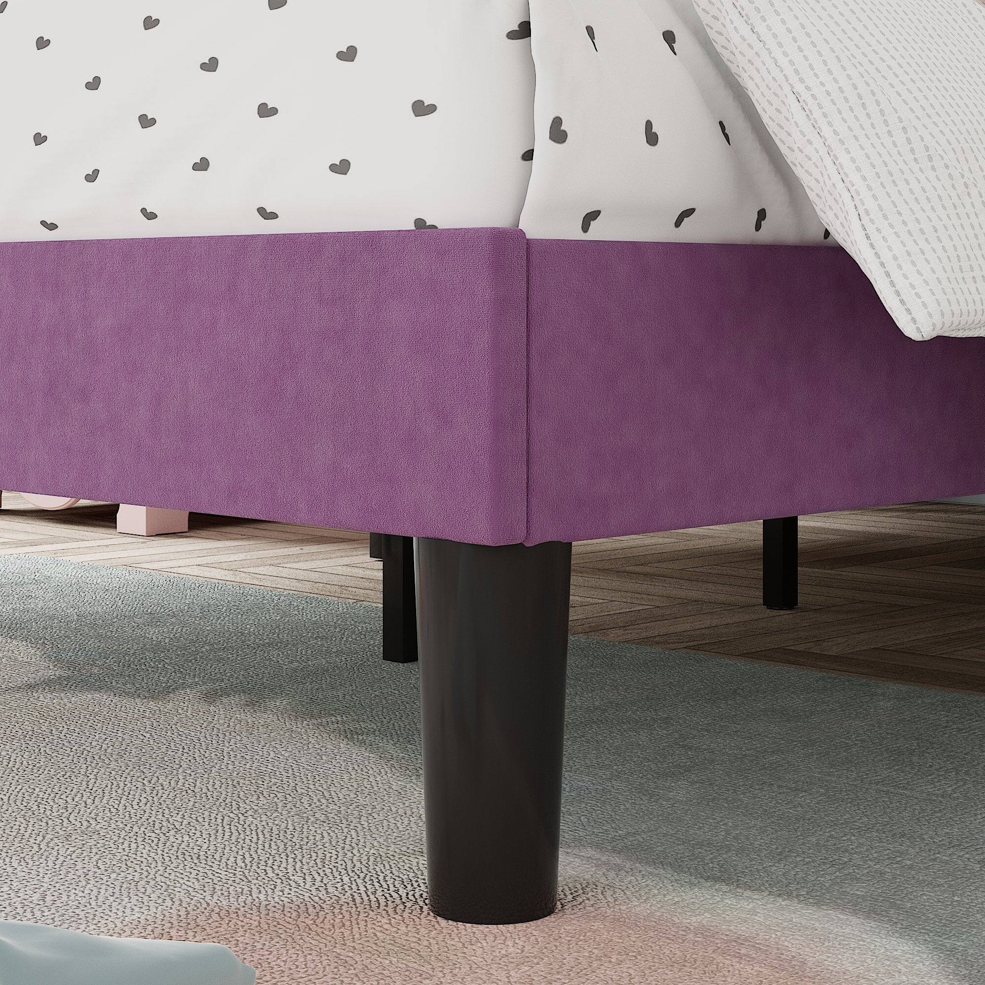 Back. Vecelo - Kids Princess Bed Frame with Crown Headboard, Upholstered Velvet Twin Bed for Girls - Purple.