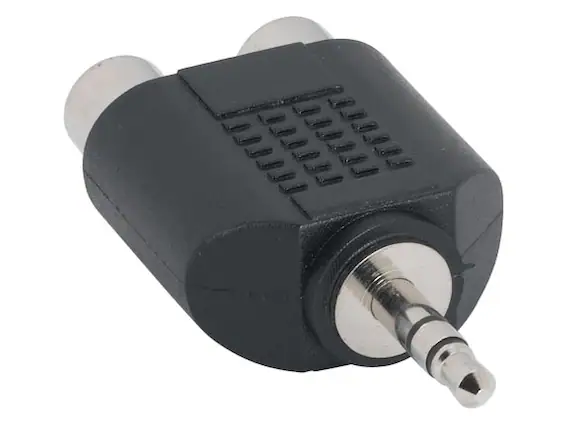 Front. Cable Leader - 3.5mm Stereo Male to Dual RCA Female Y-Adapter, Fully Molded - Black.