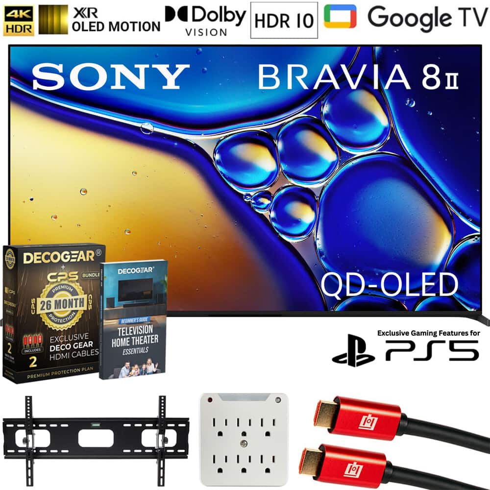 Sony - 55" BRAVIA 8 II Class QD-OLED 4K HDR Google TV (2025) + 26 Month Extended Warranty Protection Plan & Wall Mount Bundle
