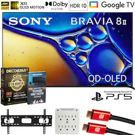 Sony - 55" BRAVIA 8 II Class QD-OLED 4K HDR Google TV (2025) + 26 Month Extended Warranty Protection Plan & Wall Mount Bundle