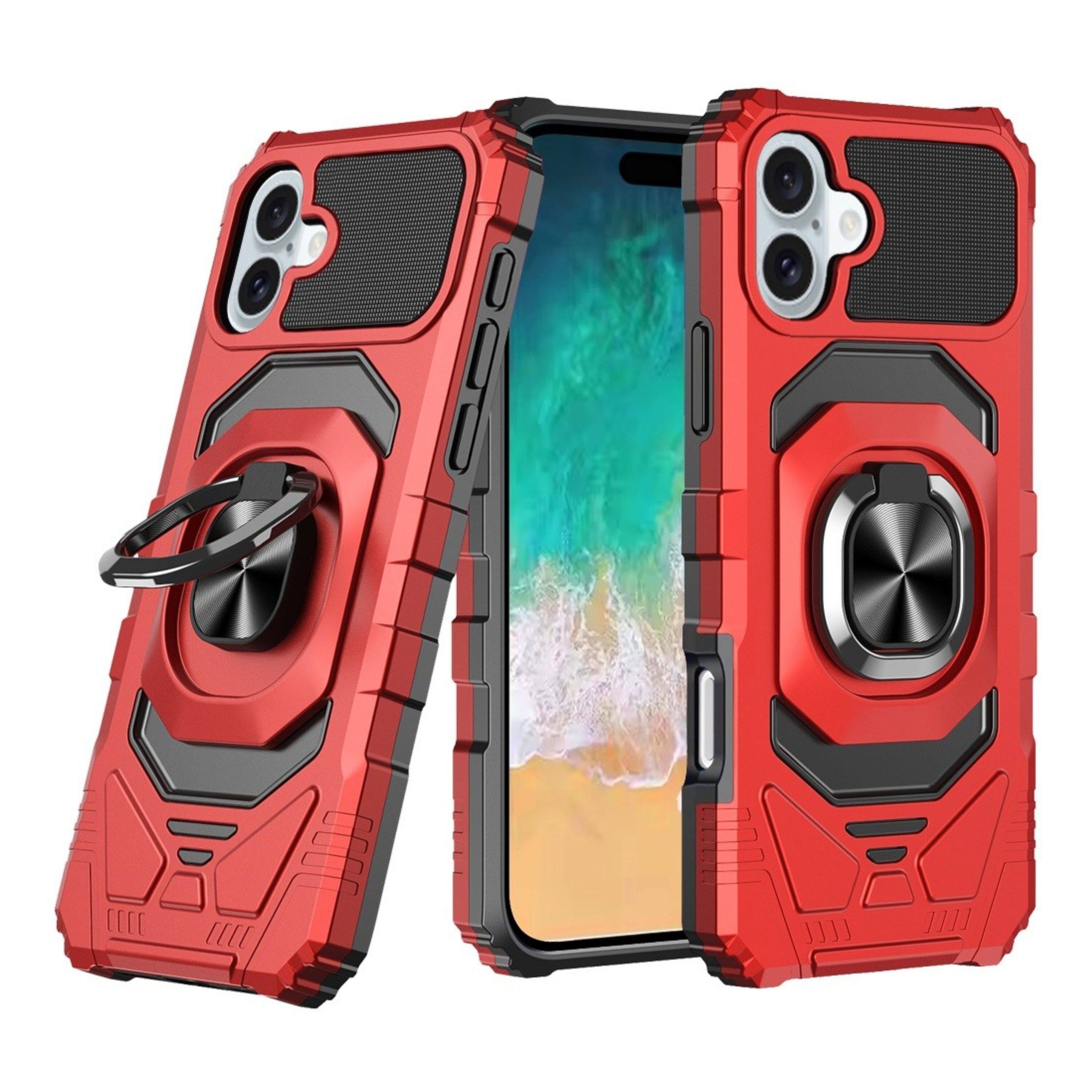 Kitcheniva - Dual Layer Magnetic Ring Stand Phone Case With Tempered Glass For iPhone 16 Plus - Red price history on PriceWatchPro