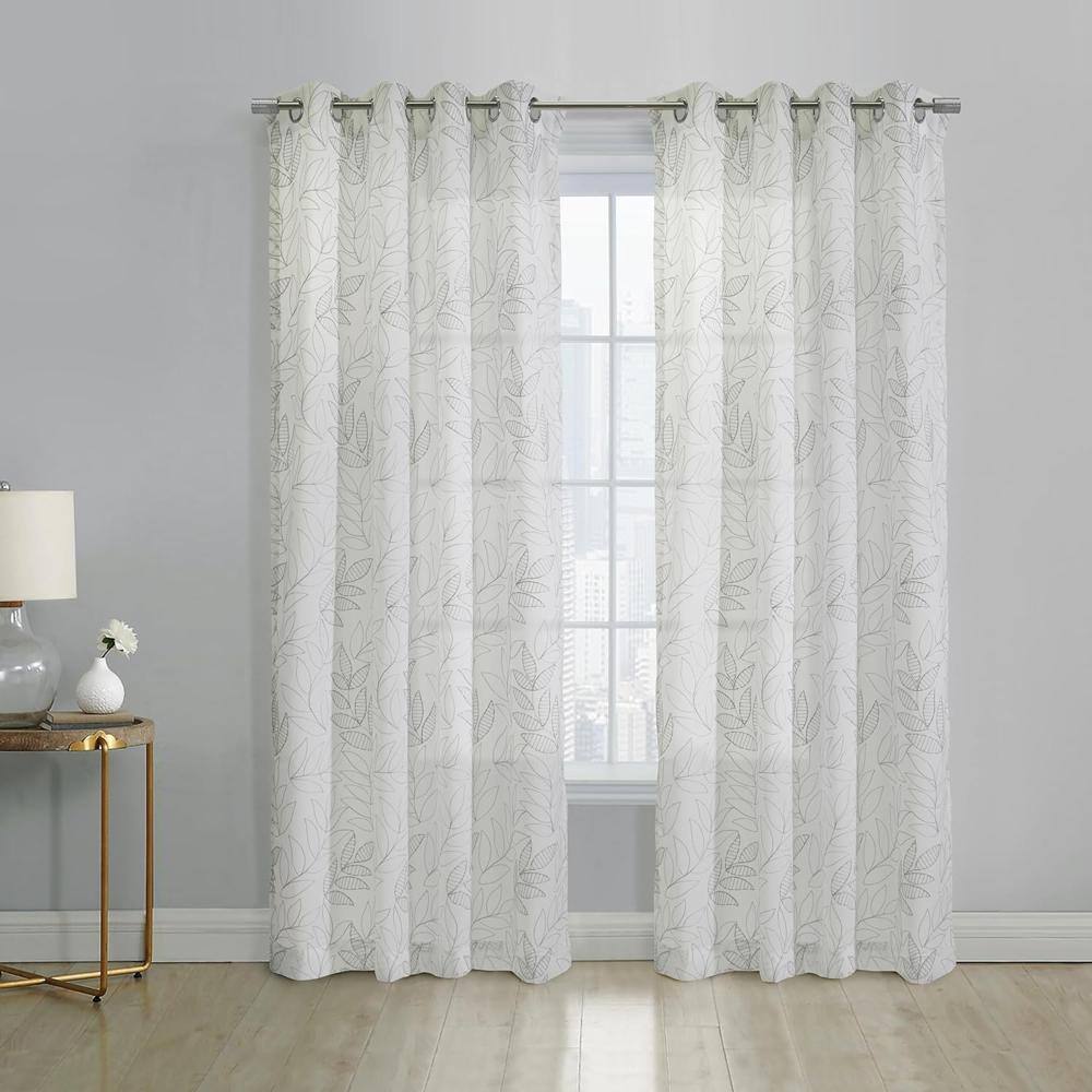 Angle. Commonwealth Home Fashions - Habitat Valentina Sheer Window Treatment Tone on Tone Motif Grommet Curtain Panel 52" x 95" White - White.