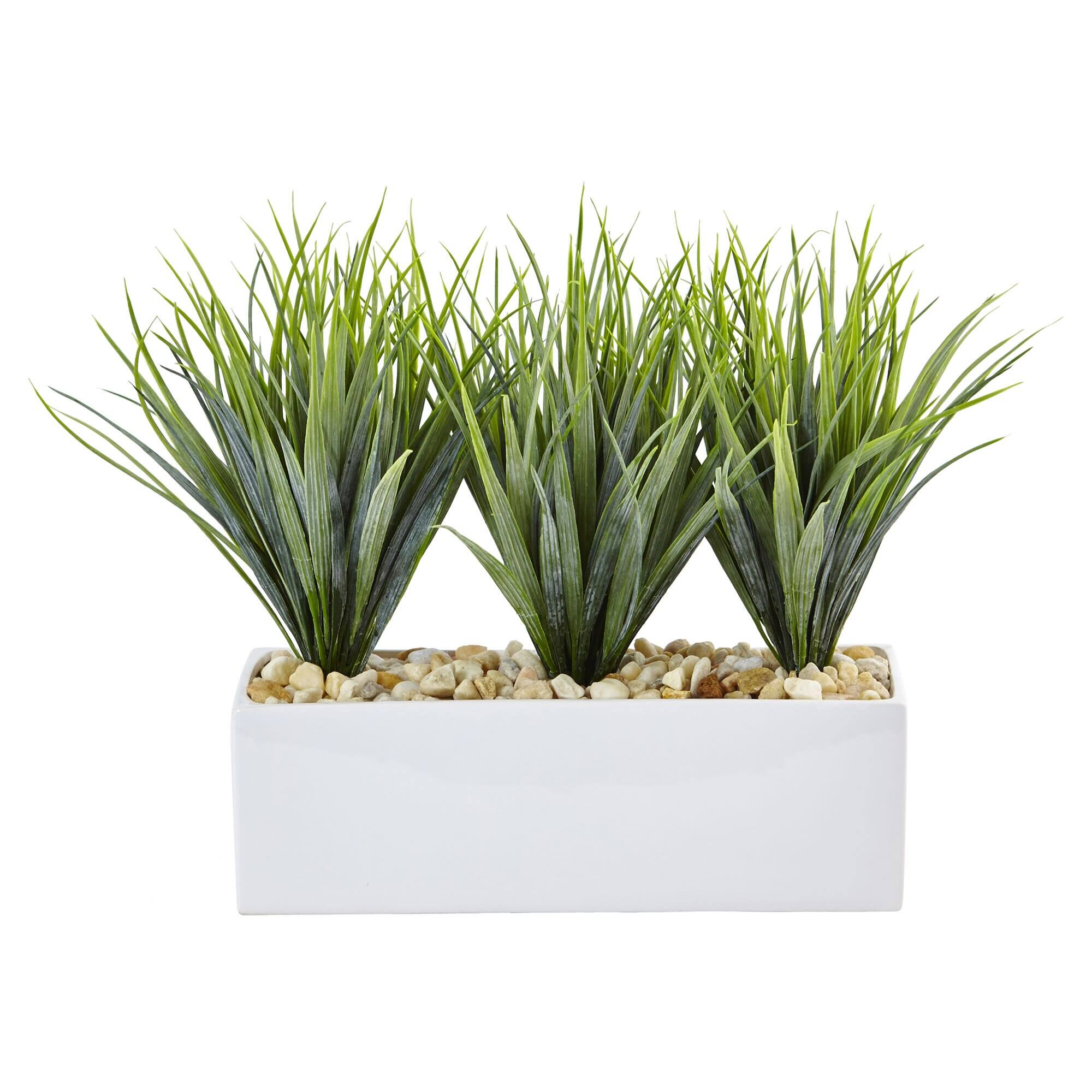 Front. BreeBe - 12" Vanilla Grass in Rectangular Planter - Green.