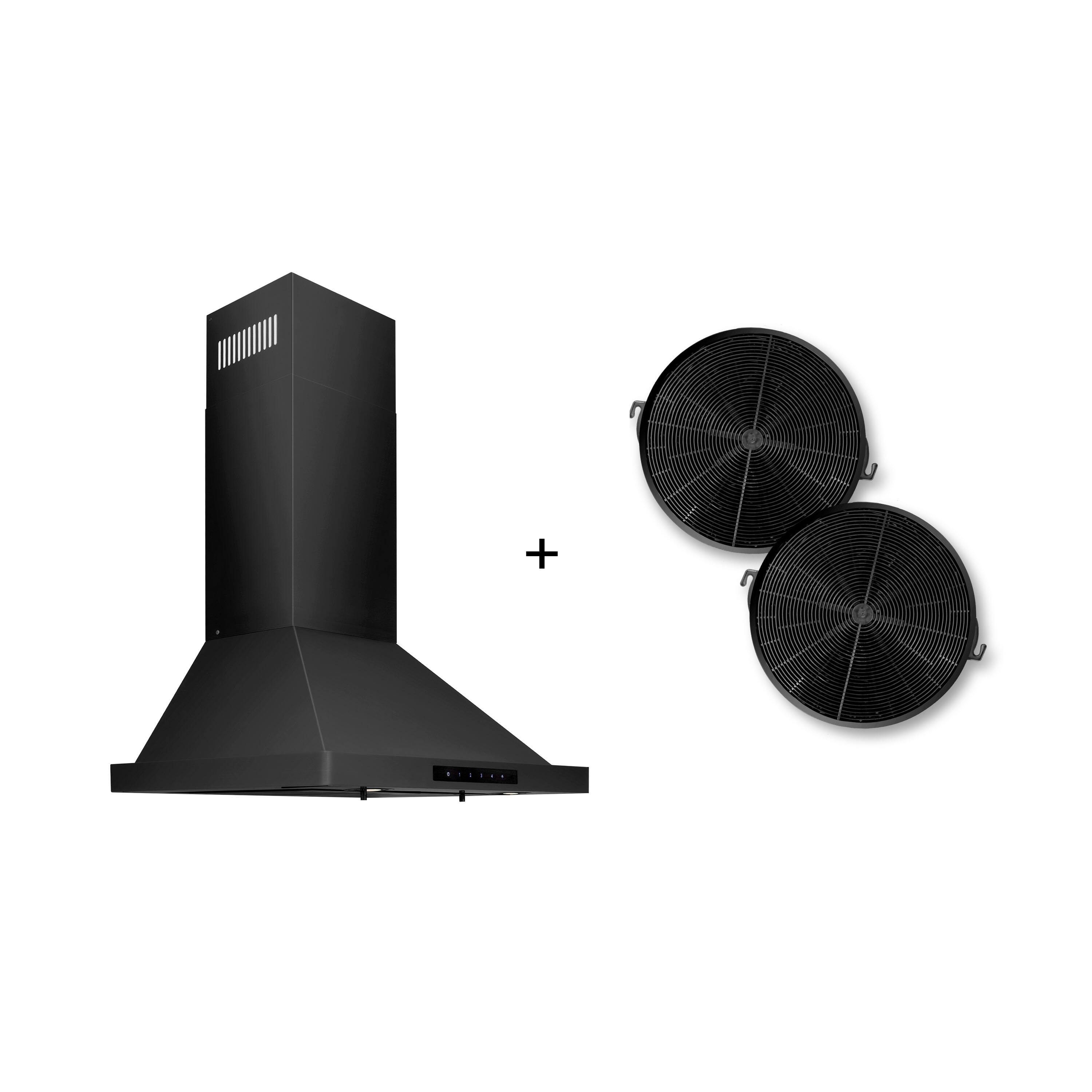 Front. ZLINE - 24" Convertible Wall Mount Range Hood in Black Stainless Steel with Set of 2 Charcoal Filters - Black Stainless Steel.