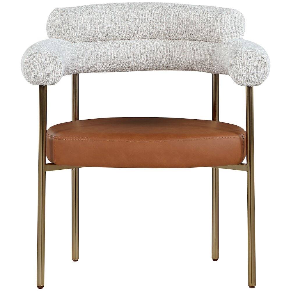 Alt View 2. Meridian Furniture - Blake Cognac Vegan Leather / Cream Boucle Fabric Dining Chair, Set of 2 - Brown.