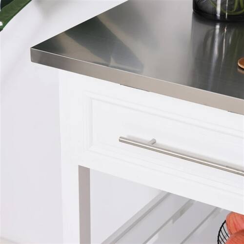 Back. SlickBlue - Kitchen Storage Island Cart with 2 Drawers and Steel Top - White.