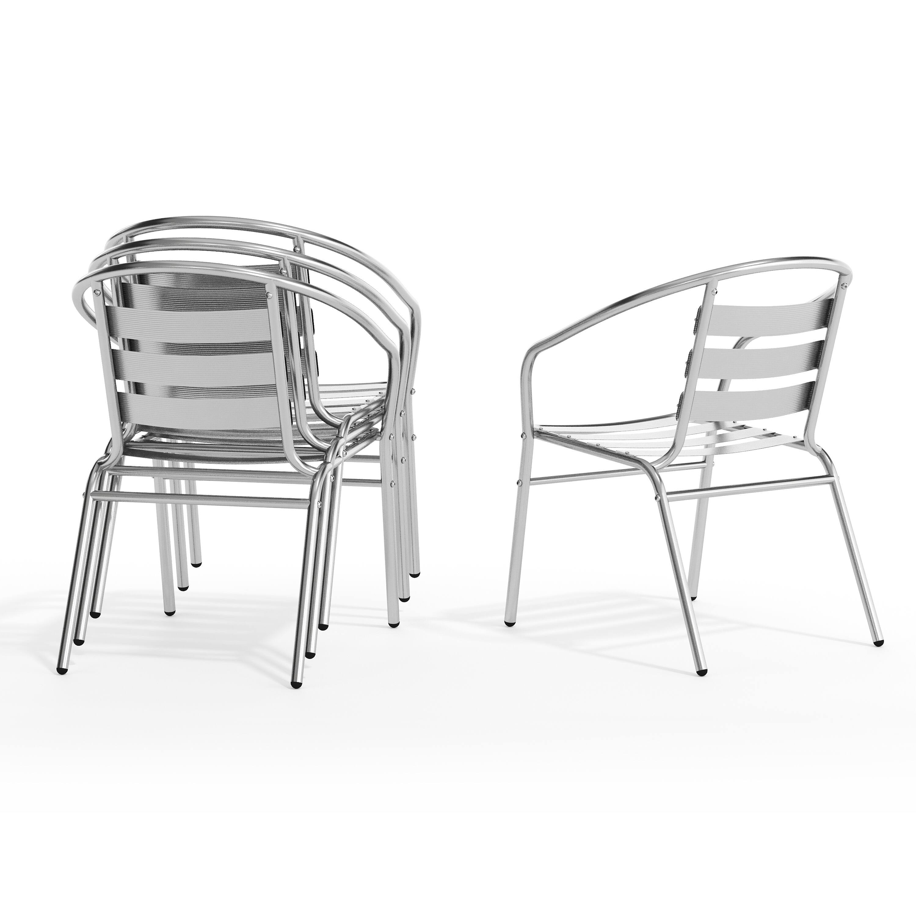 Alt View 8. Emma + Oliver - 4 Pack Aluminum Commercial Indoor-Outdoor Restaurant Stack Chair with Triple Slat Back - Aluminum.