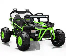 FIRST RIDE ON - 36V Kids Ride On UTV, 2-Seater 400W Electric Car for Kids 6+, 5-8 MPH Speed, 14" EVA Wheels, Metal Frame Bluetooth Music - Green