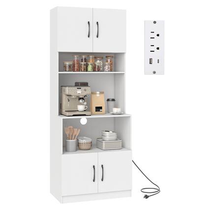 Front. Costway - Costway Kitchen Pantry Cabinet with Charging Station, Adjustable Shelves and Doors - White.