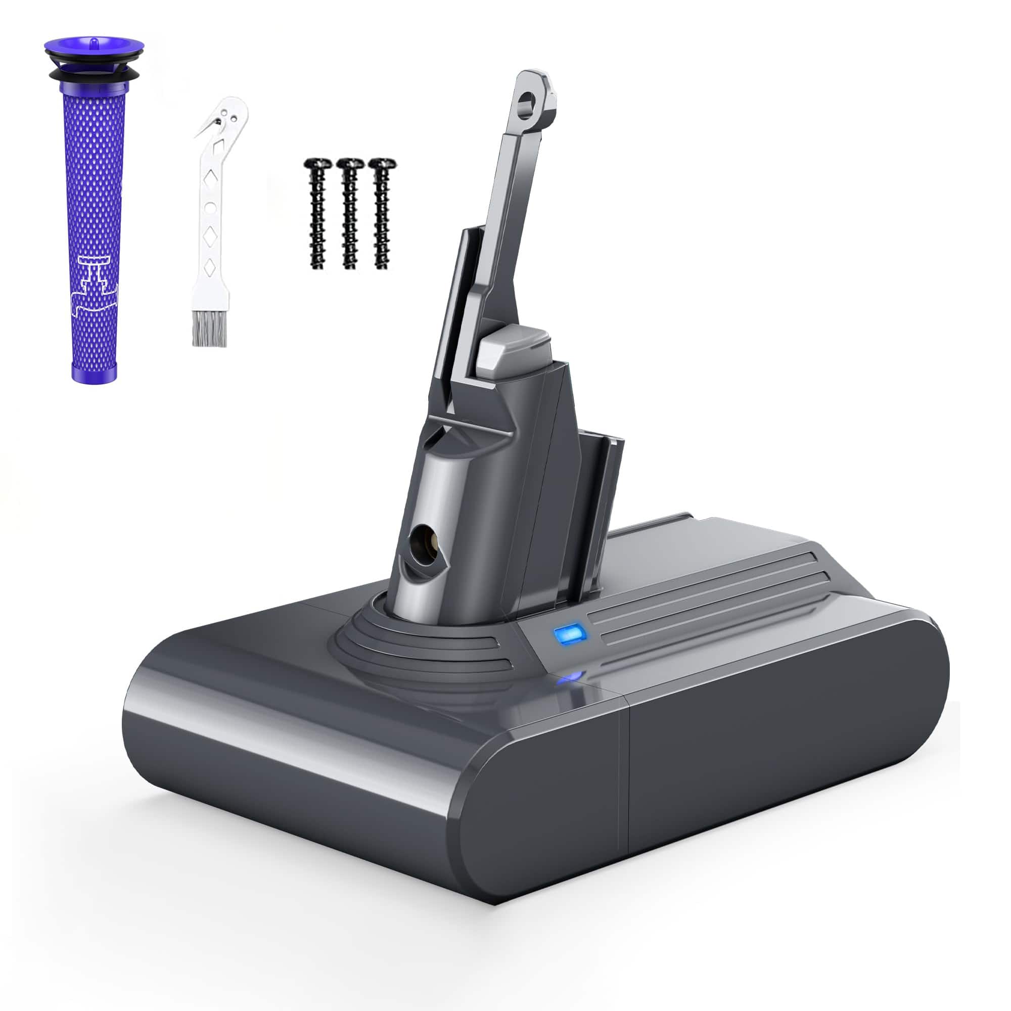 Front. Simple Plus+ - Replacement for Dyson V7 Battery: 6000mAh 21.6V Compatible with V7 Motorhead Animal Absolute SV11 Vacuum + Filter.