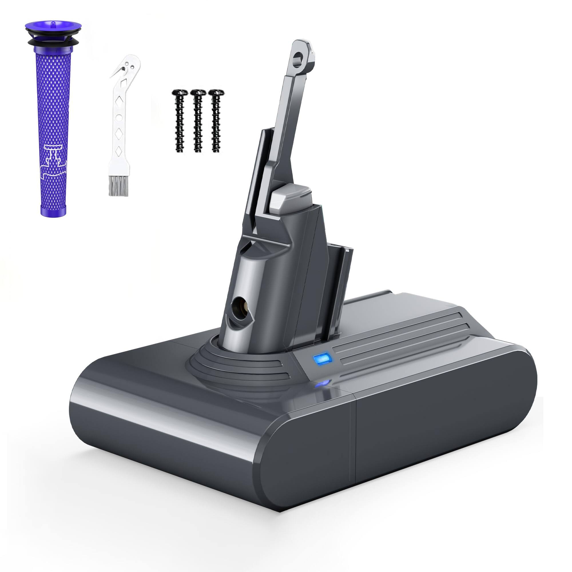 Front. Simple Plus+ - Replacement for Dyson V7 Battery: 6000mAh 21.6V Compatible with V7 Motorhead Animal Absolute SV11 Vacuum + 4 Filters.