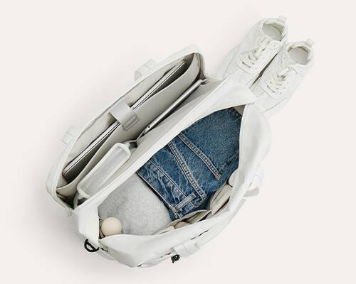 Alt View 2. Bagsmart - Moss 30L Weekender Duffle Bag, Water-Resistant Overnight Bag with 15.6" Laptop Compartment for Travel & Commute - Dew White.