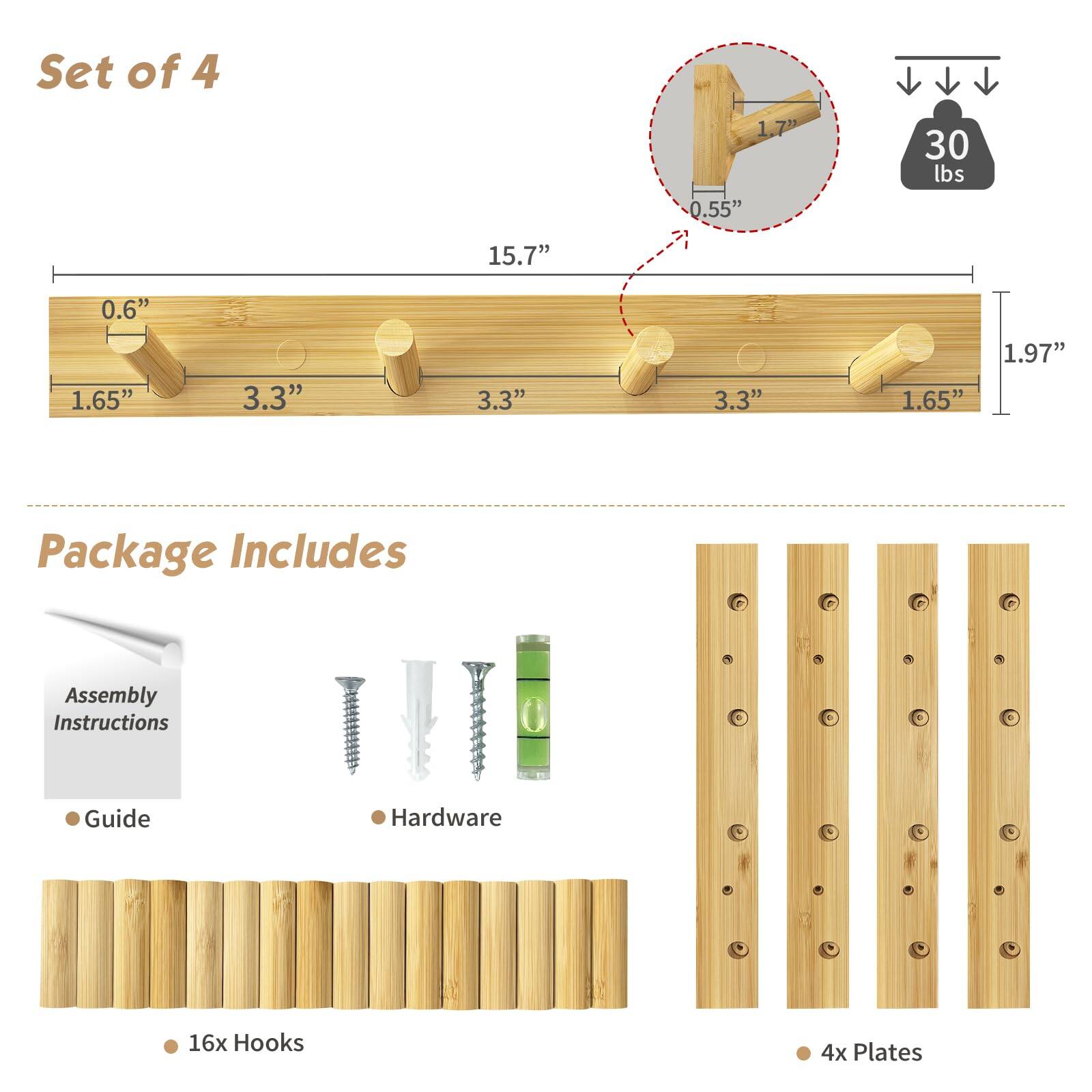Set of 4

1.7" 0.55" 30 lbs 15.7" 0.6" 1.65" 3.3" 3.3" 3.3" 1.65" 1.97"

Package Includes

Assembly Instructions

Guide

Hardware

16x Hooks

4x Plates