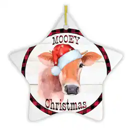 OrnamentallyYou - Mooey Christmas Cattle Star Cow Ornament - Multi-colored