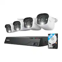 Reolink - 8-Channel, 4 - Bullet Camera Indoor/Outdoor 4K+ 12MP PoE 2TB NVR Security Surveillance System - White - Front_Zoom