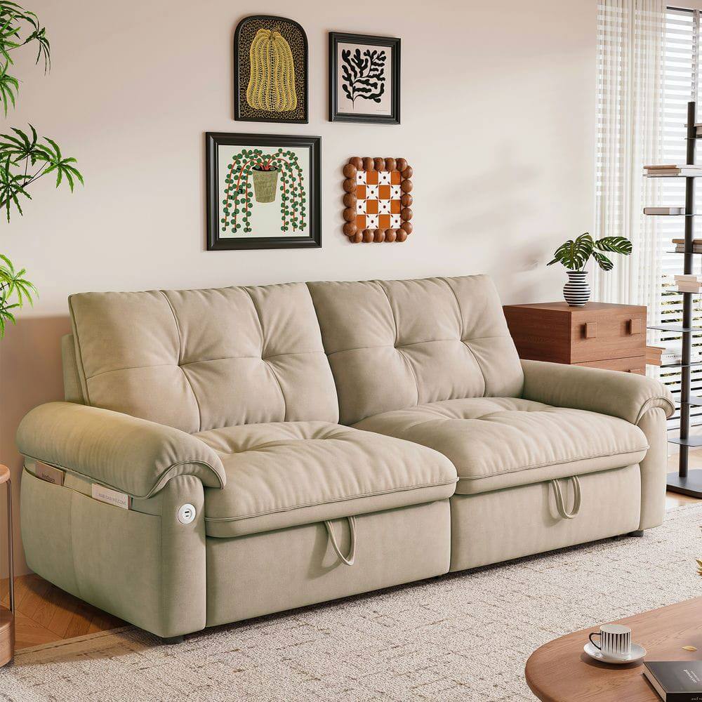 Left. Kadyn - 2-in-1 Convertible Sofa Bed, Velvet Loveseat Guest Bed with 600lb Capacity - Brown - Brown.